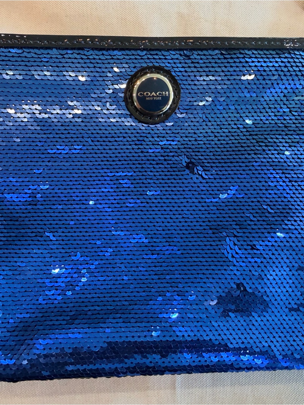 Coach Poppy Blue Sequin Crossbody Clutch with Leather Silver Chain Strap - Picture 2 of 5